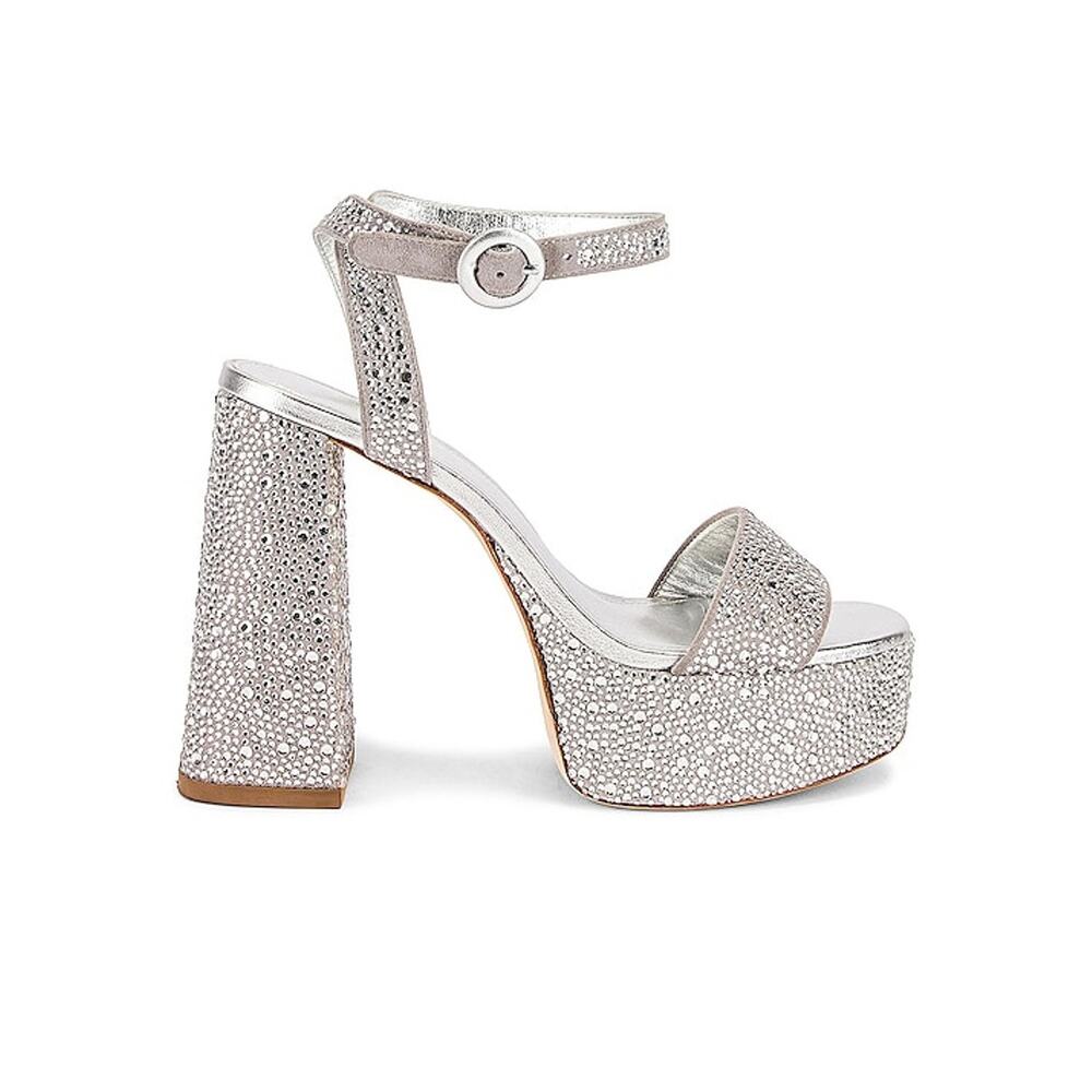 Larroude Embellished Silver Dolly Platform Sandals Size 8.5